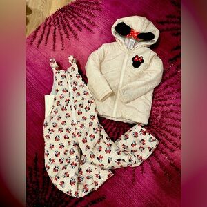 Disney Cream and Red Minnie Mouse Jacket and Overalls Set